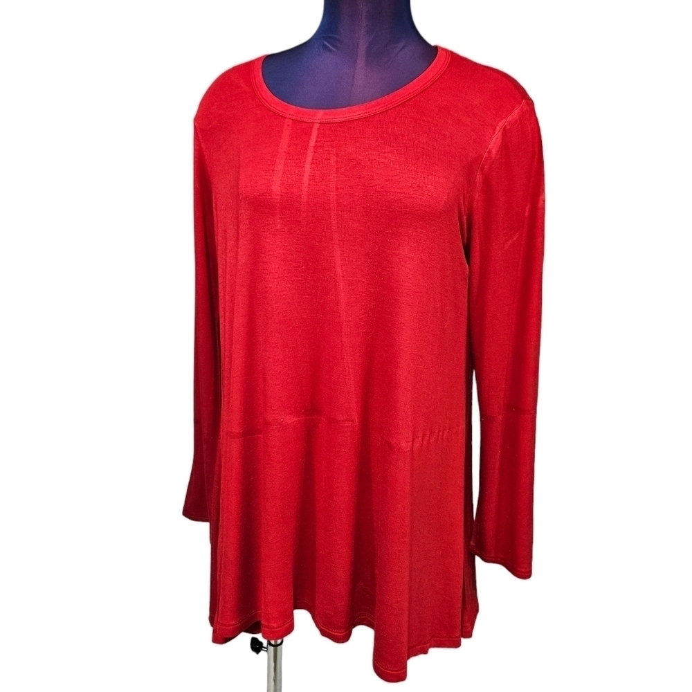 Lock & Love Brick Red Shark Bite Long Sleeve Rayon Blouse Size 3XL Women's‎